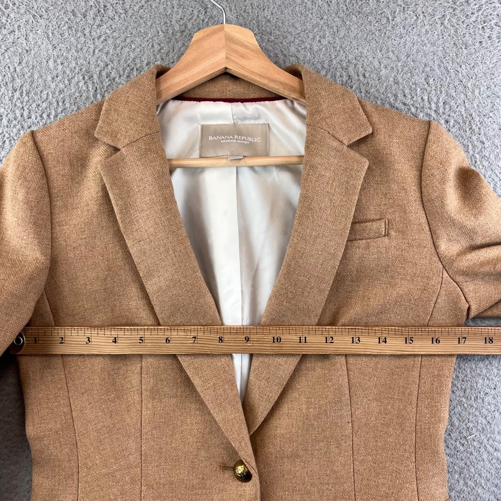 Banana Republic Jacket Blazer Wool Blend Tan Gold Button Size 2 - Picture 8 of 12